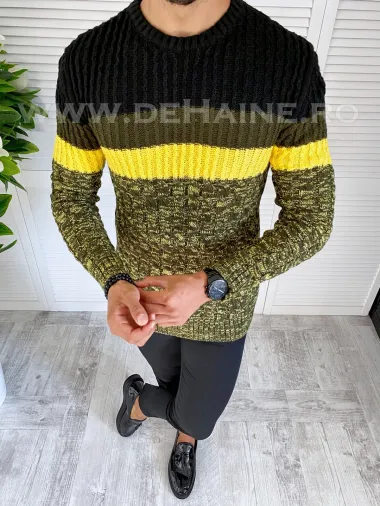 Pulover barbati gros slim fit kaki T3572 P19-4.3